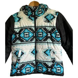 The North Face Kids L Puffer Jacket‎ Hooded Coat Aztec Pattern Black & Blue